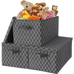 Stackable Storage Box with Lids,Large Foldable Fabric Storage Cube Toy Boxes Basket with 2 Handles for Wardrobe, Shelf Bedroom Office Nursery Playroom Toys 40 x 30 x 26 cm Set of 3-Grey