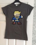 Official Fallout 4 8-Bit Womens T-Shirt, Grey Cotton T-Shirt, Medium Shirt