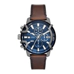 Diesel Watch for Men Griffed, Chronograph Movement, 42 mm Gunmetal Stainless Steel Case with a Leather Strap, DZ4604