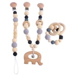 N|A Yuanshenortey Baby Dummy Chain Wooden Ring Bracelet Hanging Pram Clip Pendant Rattle Dummy Holder Chewing Teether Nursing Toy 3PCS/Set
