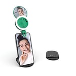 iWotto Anneau Lumineux LED pour Téléphone avec Support et Miroir - 3 Modes et 7 Intensités de Lumière - Anneau Lumineux pour Selfie, Recharge USB - 24 LEDs Universel pour Smartphone, Tablette - Vert