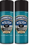2X Hammerite SATIN BLACK Direct to Rust Metal Spray Paint Aerosol 400ml