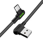 Mcdodo CA-5282 Vinklad USB C till vinklad USB A kabel för synkning och snabb laddning med LED svart 18m