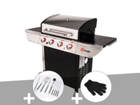 Barbecue à gaz avec chariot Manhattan 450GPI + plancha + Malette de 8 accessoires inox + Gant de protection