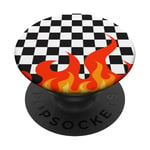 Black and White Checkered Checkerboard Pattern with Flam PopSockets Swappable PopGrip