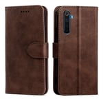 NOKOER Leather Case for Realme 6 Pro, Flip Cowhide PU Leather Wallet Cover, Card Holder Leather Protective Phone Case for Realme 6 Pro - Brown