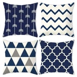 Navy Cushion Cover 18x18 Inch, Carttiya Square Throw Pillow Case 45 x 45 cm Set of 4, Blue Triangle Geometry Arrow Wave Cotton Linen Home Decor Christmas New Year Party Pillowcases for Sofa Bed Office