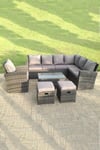 9 Seater High Back Rattan Set Corner Sofa With Oblong Coffee Table Stools With Chair