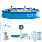 Intex Rund Uppblåsbar Easy Set Pool - 457 x 84 cm - Blå - Inklusive pump Omslag - Underhållspaket - Filter - Rengöringskit Inklusive Tillbehör CB21