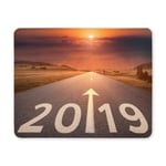 Open Road Against Sun Forward to New Year 2019 Rectangle Non Slip Rubber Mousepad, Gaming Mouse Pad Mouse Mat for Office Home Woman Man Employee Boss Work
