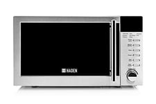Haden 20L Digital Stainless Steel Microwave Oven - 800W, Compact Flatbed Microwave, 5 Power Levels, Auto Defrost & Child Lock, Easy Clean Interior - 24.5cm Glass Turntable