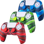 YoRHa Silicone Rubber Gel Customizing Skin Cover for PS5 Dualsense Controller(Camouflage Red Blue Green) x 3 With Thumb Grips x 6