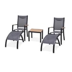 Lifestyle Garden Panama cafésæt Sort/grå/træ-look 2 stablestole, 2 fodskamler & bord 50x50 cm