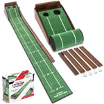GoSports Pure Putt Golf 9 ft Putting Green Ramp - Premium Wood Training Aid for Home & Office Putting Practice, Includes 9 ft Putting Green and 4 Golf Balls,Brown