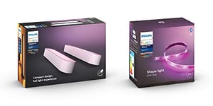 Philips Hue Play White and Colour Ambiance Smart Light Bar Double Pack, White + Lightstrip Plus [2 m] Base Kit with Bluetooth Bundle. Compatible with Alexa, Google Assistant & Apple HomeKit