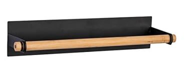 WENKO Porte-rouleau essuie-tout Magna, porte essuie-tout magnétique en métal avec tige en bambou, à fixer sans percer, fixation adhésive possible en alternative, 30 x 6 x 8 cm, noir