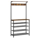 Coat Rack Stand, Hall Tree With Shoe Storage, 5 Tier Shoe Rack Olika Höjd, 5 Dubbla Krokar, Topphylla, Hall Sovrum Sovsal Lägenhet, Industri, Rustikbr