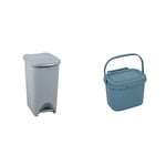 Addis Eco Made from 100 Percent Plastic Family Kitchen Pedal Bin, 519000ADF, Recycled Light Grey, 40 Litre & Everyday Kitchen Food Waste Compost Caddy Bin, 4.5 Litre, Air Blue, 518695