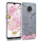 kwmobile Clear Case Compatible with Nokia 7.2 - Phone Case Soft TPU Cover - Cherry Blossoms Pink/Dark Brown/Transparent