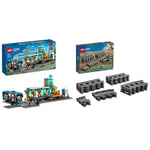 LEGO 60335 City Train Station Set with Toy Bus, Rail Truck, Tracks and Road Plate Level Crossing, Compatible with City Train Sets and More & 60205 City Tracks 20 Pieces Extention Accessory Set