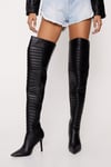Faux Leather Padded Motocross Thigh High Boots