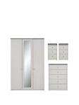 One Call Alderley Part Assembled 4 Piece Package - 3 Door Mirrored Wardrobe, Chest Of 5 Drawers And 2 Bedside Chests