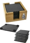 6 Square Slate Coasters in a Bamboo Holder with a pewter A10 Panda 