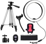 AJH 10 Inch RGB Ring Lights 3 Light Modes And 11 Brightness Levels Ring Light With 50" Extendable Tripod Stand & Ring Light/Mobile Phone Bracket/Bluetooth Shutter/for Live Stream,Makeup