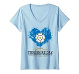 Womens Yorkshire Day Rose Flag Idea For Kids & Northern England V-Neck T-Shirt