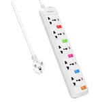 Mscien Travel Extension Lead,Individual Switched UK To EU 5 Way Power Strip With 1.8M Extension Cord(White/10A/2500W)¡"