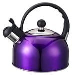 ZR＆YW Camping Whistling Kettle Teapot, 2.5L Stainless Steel Lightweight Tea Pot for Camping Gas Stove Induction Hob,Purple