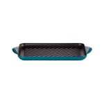 Le Creuset Enamelled Cast Iron Rectangular Grill, For Low Fat Cooking On All Hob Types Including Induction, 32.5cm, Deep Teal, 20202326420460