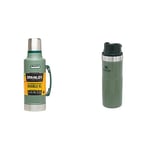 Stanley Classic Legendary Bottle 1.9L Hammertone Green - Stainless Steel Thermos Flask & Trigger Action Travel Mug 0.47L Hammertone Green - Keeps Hot for 7 Hours