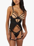 Wolf & Whistle Chantal Wired Mesh Basque with Leg Harness, Black