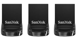 Lot de 3 SanDisk 128 Go Ultra Fit USB 3.2, Clé USB, des vitesses allant jusqu'à 400 Mo/s
