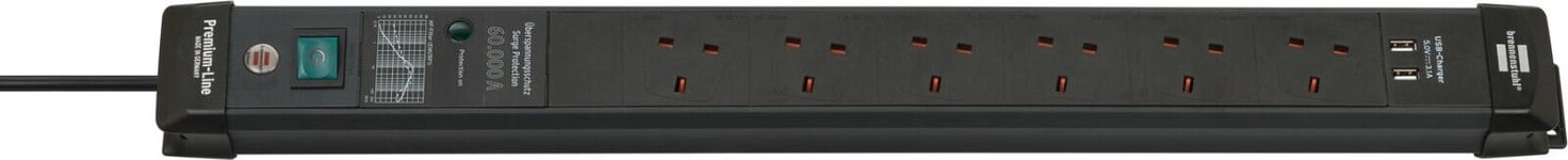 Brennenstuhl 6 Gang Extension Lead With USB Ports - Surge Protection to 60,000A