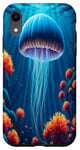 Coque pour iPhone XR Méduse sous la mer entourée de corail et d'anémone de mer