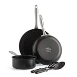 GreenPan Lima Midnight Hard Anodized Healthy Ceramic Non-Stick, 5-Piece Set, Includes Frying Pan, Saucepan, & Nylon and Slotted Turner, PFAS-Free, Induction Suitable, Oven Safe, Black