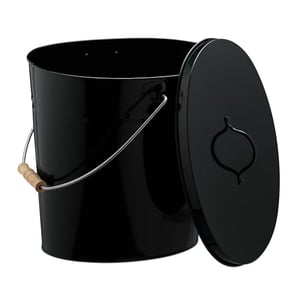 Seau à Cendres BLACK OAK Santorini 25 Litres - Acier Galvanisé, Couvercle, Poignée Bois, Cheminée BBQ