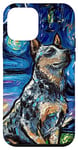 Coque pour iPhone 12 mini Blue Heeler Starry Night Australian Battle Dog Art by Aja