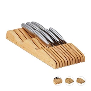 Support à Couteaux Magnétique Double Face – Bambou Et Inox, 23x25x10 Cm, Pour 8-10 Couteaux
