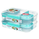 Sistema To Go Bento Box Create | Lunch Boxes With Compartments & Snack Pots | 1.48L | BPA-Free | Recyclable With Terracycle | 2 Count | Minty Teal