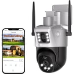 Ctronics Caméra Surveillance WiFi 2,4GHz/5GHz Exterieure Double-Objectif Double-Vue ,Auto Tracking Détection Humaine Vision Nocturne Couleur Audio