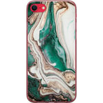 Apple iPhone SE (2020) Gennemsigtigt Telefoncover Grön / Guld marmor