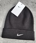 Genuine NIKE Black with Silver Swoosh Taller BEANIE Hat UNISEX Tags DA1997-010