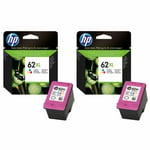 2x Original HP 62XL Colour Ink Cartridges For OfficeJet 200 Mobile Printer