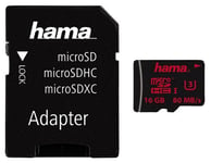 HAMA - 16GB Class 3 MicroSDHC UHS-1 Memory Card with SD Adaptor - 80 MB/s