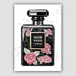 Artze Wall Art Perfume Noir Pink Roses 1 Art Print Poster, 50 cm Width x 70 cm Height, Black Marble
