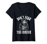 Womens Don't Fear The Reefer Marijuana Cannabis Weed Grimm Reaper V-Neck T-Shirt