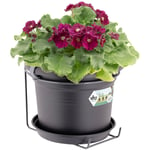 Jardinière ronde pot de fleur Noir 2,5L bac à fleurs en plastique pour jardin terrasse décoration